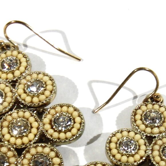 Vintage Gold Tone Chandelier Earrings with Yellow Beads and Clear Rhinestones - Picture 8 of 8